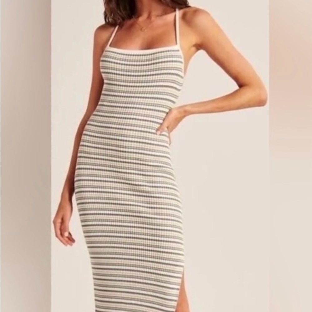 Abercrombie Striped Knit Spaghetti‑Strap Midi Dress